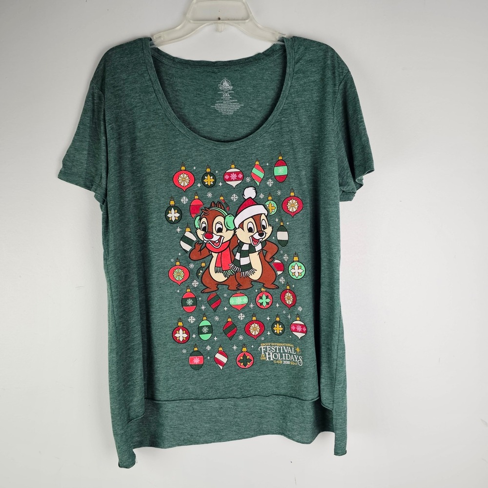 Disney Parks Epcot Festival of the Holidays 2018 Chip Dale Green T-Shirt 2XL